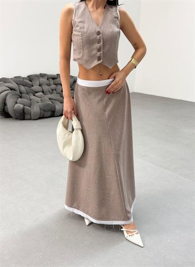 Gi̇o Çi̇zgi̇li̇ Garni̇li̇ Mi̇di̇ Etek Yelek Takim