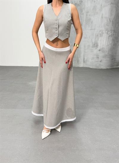 Gi̇o Çi̇zgi̇li̇ Garni̇li̇ Mi̇di̇ Etek Yelek Takim