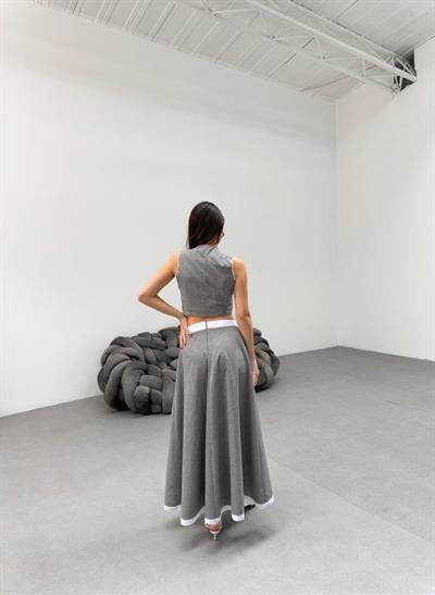 Gi̇o Çi̇zgi̇li̇ Garni̇li̇ Mi̇di̇ Etek Yelek Takim