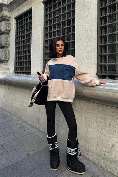 Göğsü Denim Garnili Sweatshirt 3402