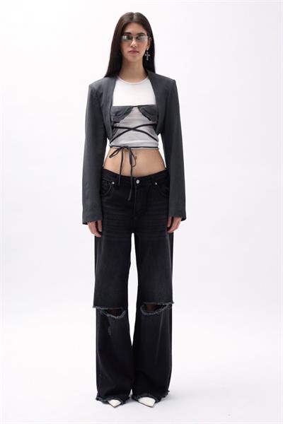 Göğüs Bra Detay Crop Ceket