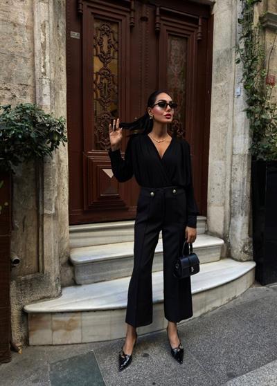 Gold Düğme Detayli Palazzo Pantolon