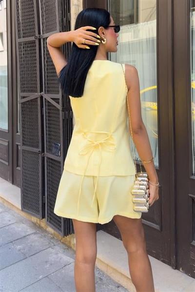 Gold Düğme Detaylı Yelek Şort Cotton Takım 10208