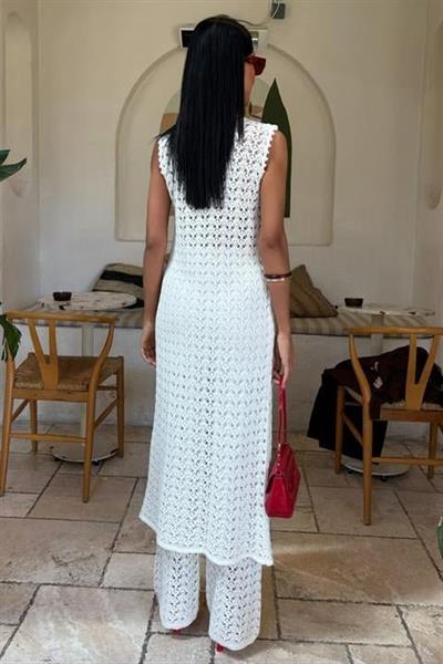 Gold Düğmeli Uzun Yelekli Ajurlu Triko Takım 10143