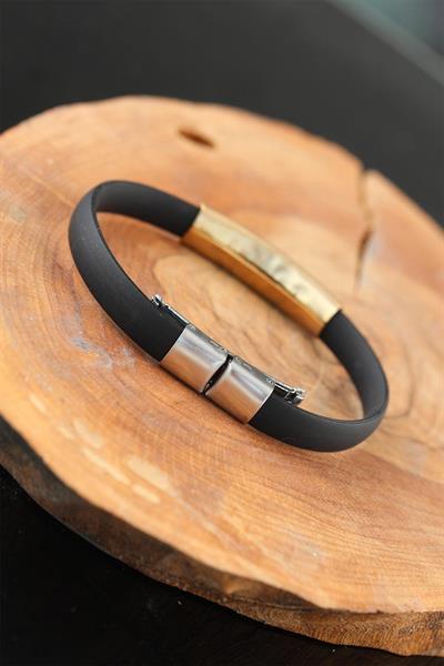 Gold Renk Çelik Semender Tasarım Siyah Renk Silikon Erkek Bileklik