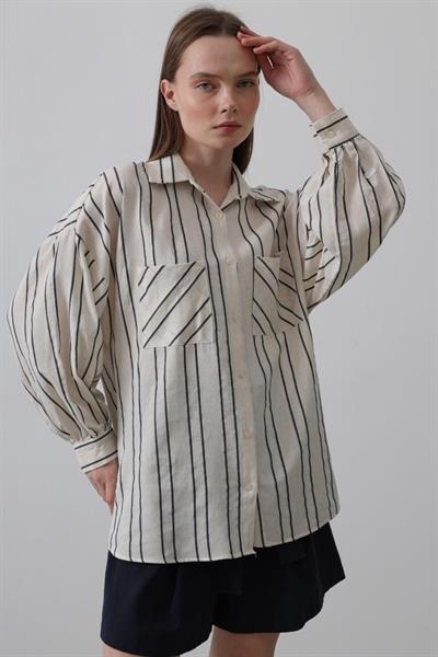 Gömlek - Bej-Lacivert