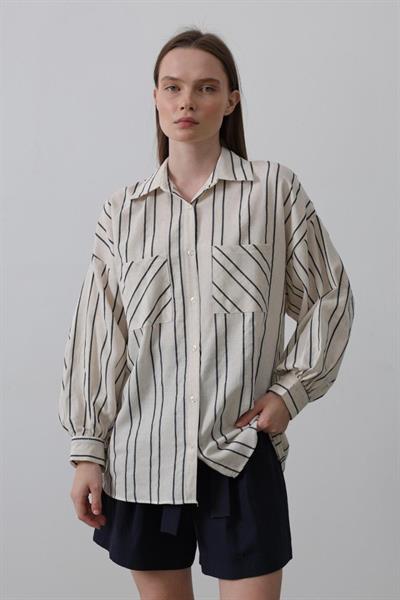 Gömlek - Bej-Lacivert