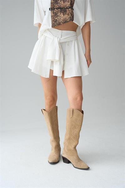 Gömlek Bağlamalı Şort - Krem