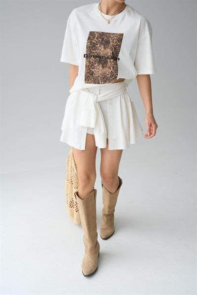 Gömlek Bağlamalı Şort - Krem