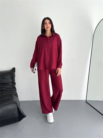 Gömlek Pantolon Ikili Takım - Bordo