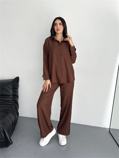 Gömlek Pantolon Ikili Takım - Kahverengi