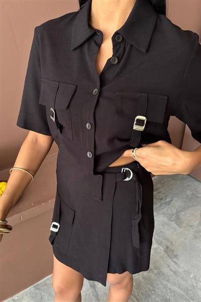 Gömlek Şort Etek Viscon Keten Takım 10162