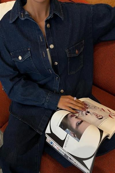 Gömlek Ve Palazzo Pantolon Klasik Denim Takım 10070
