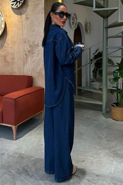 Gömlek Ve Palazzo Pantolon Klasik Denim Takım 10070
