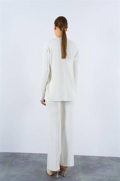 Gömlek Yaka Düğmeli Takım - Ekru