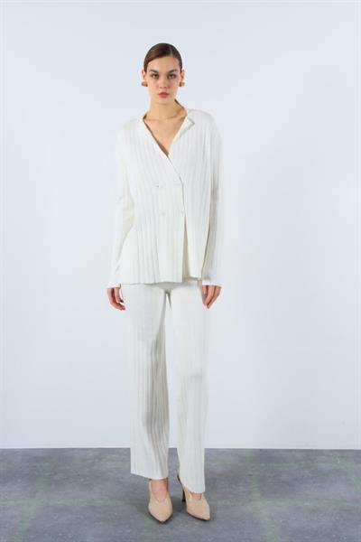 Gömlek Yaka Düğmeli Takım - Ekru