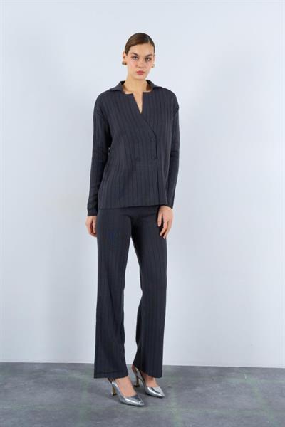 Gömlek Yaka Düğmeli Takım - Füme