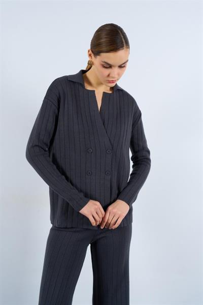 Gömlek Yaka Düğmeli Takım - Füme