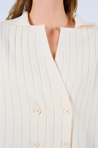 Gömlek Yaka Düğmeli Takım - Krem