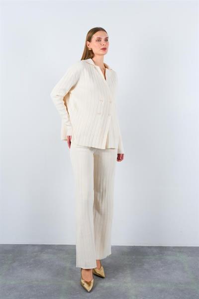 Gömlek Yaka Düğmeli Takım - Krem