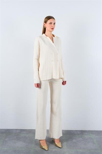 Gömlek Yaka Düğmeli Takım - Krem