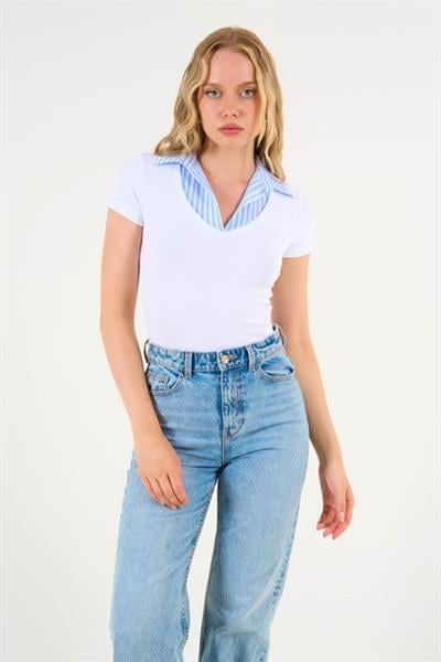 Gömlek Yaka T-shirt - Beyaz