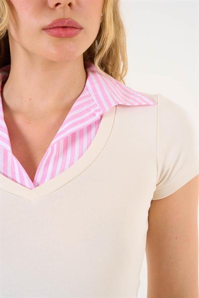 Gömlek Yaka T-shirt - Ekru