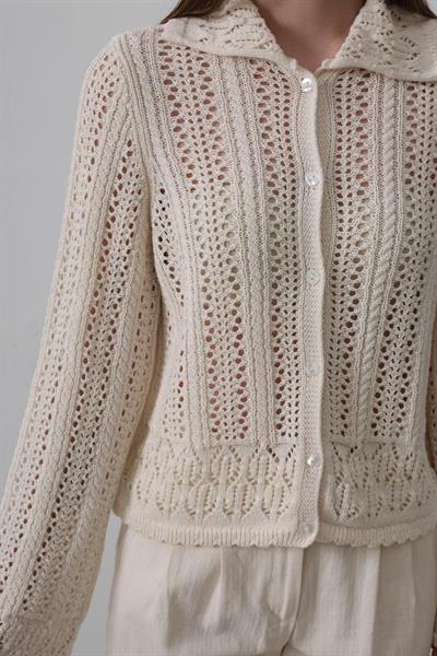 Gömlek Yaka Uzun Kol Triko - Ekru