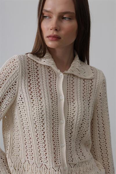 Gömlek Yaka Uzun Kol Triko - Ekru