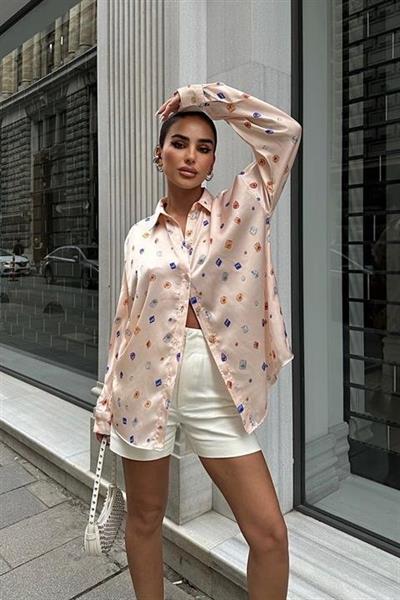 Grace Taş Desenli Saten Gömlek 3388-08