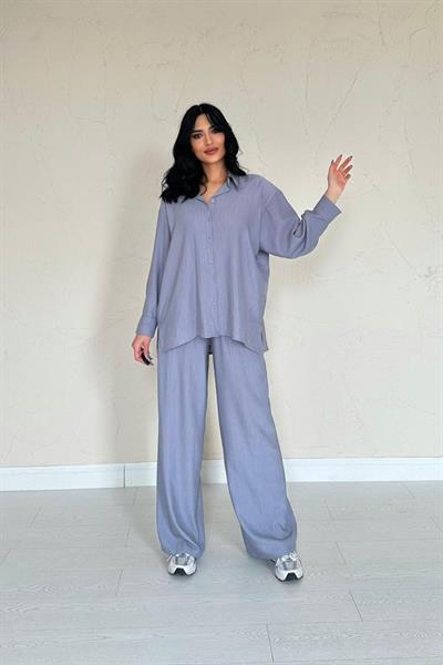 Gri Alice Gömlek Ve Bol Kesim Pantolon Takım