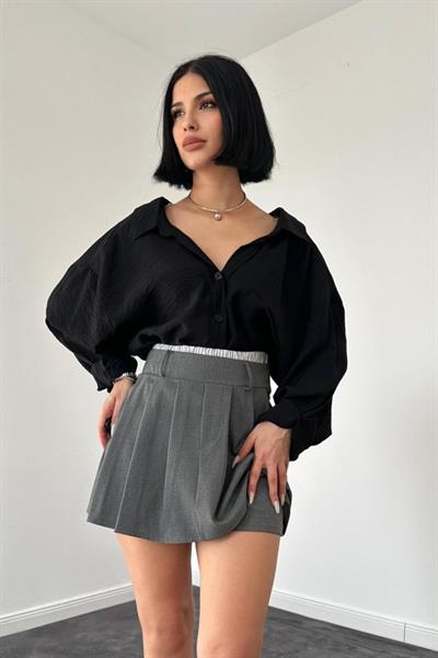 Gri Beli Lastikli Etek Şort