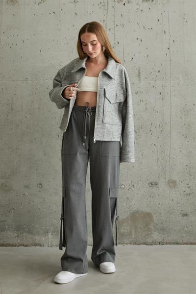 Gri Cebi Kapaklı Kaşe Ceket