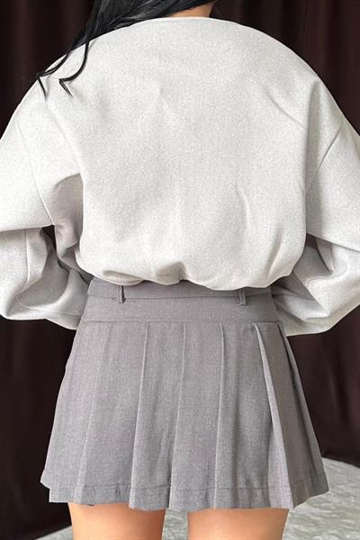 Gri Kısa Önü Fermuarlı Bomber Ceket