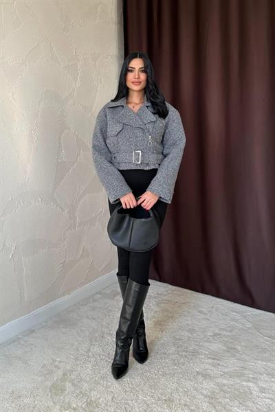 Gri Kuşgözü Kaşe Manto