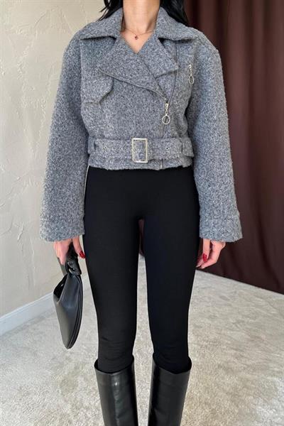 Gri Kuşgözü Kaşe Manto