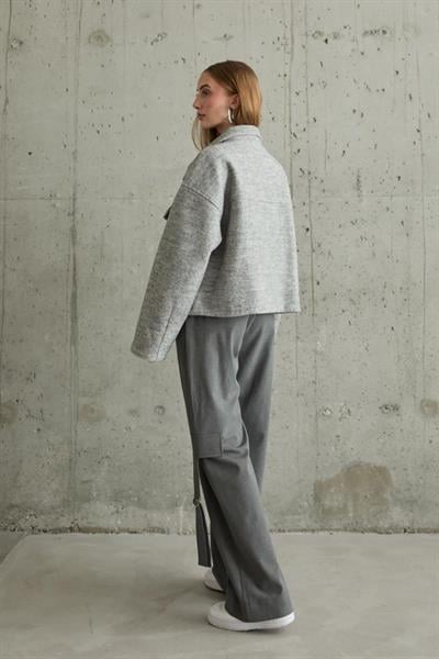 Gri Önden Fermuarlı Pantolon