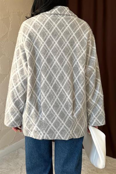 Gri Polar Baklava Ekose Ceket