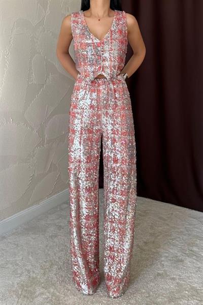 Gri Pullu Yelek Ve Pantolon Takım