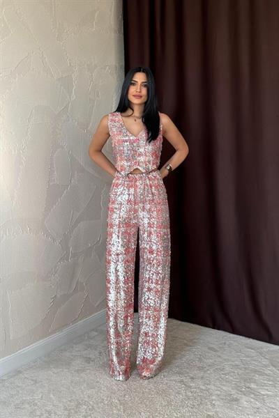 Gri Pullu Yelek Ve Pantolon Takım