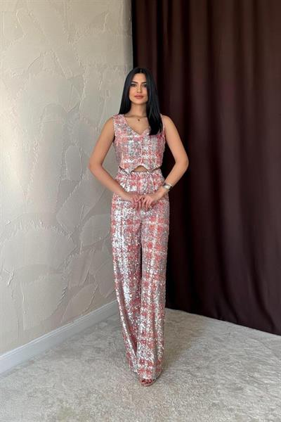 Gri Pullu Yelek Ve Pantolon Takım