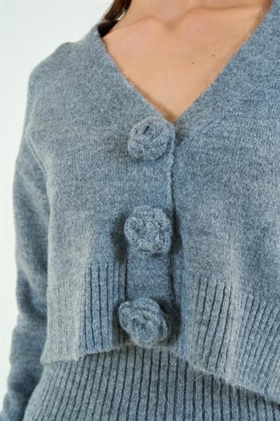 Güllü Elbiseli Hırka Takım - Gri