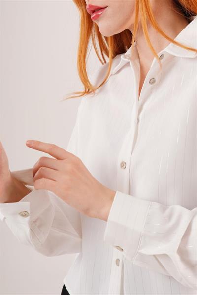 Gümüş Çizgili Beyaz Gömlek