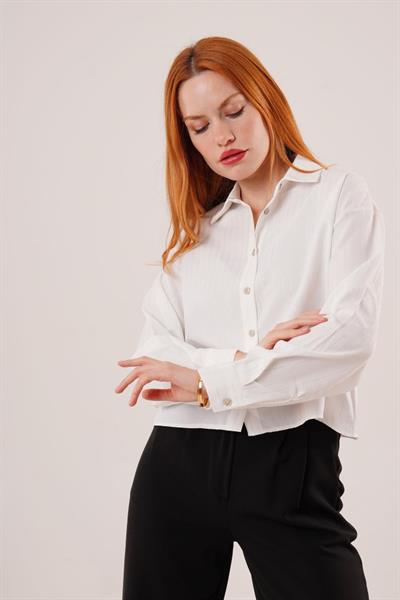 Gümüş Çizgili Beyaz Gömlek