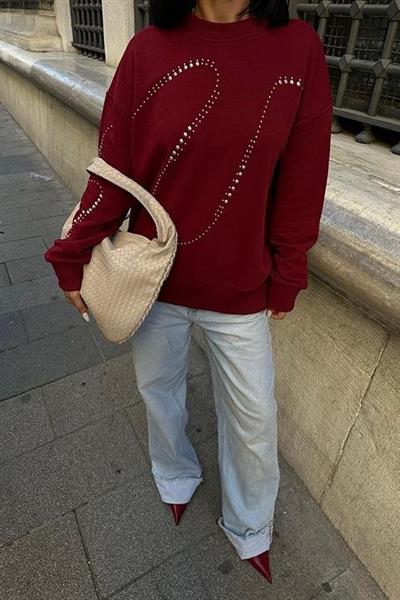 Gümüş Taşlı Sweatshirt 8052