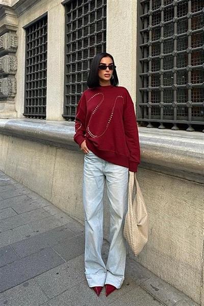 Gümüş Taşlı Sweatshirt 8052