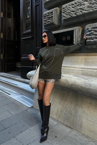 Gümüş Taşlı Sweatshirt 8052