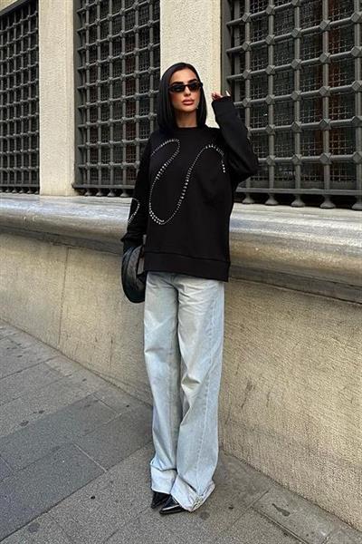 Gümüş Taşlı Sweatshirt 8052