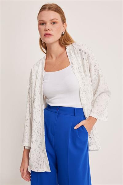 Gümüş Varaklı Örme Kimono 5925