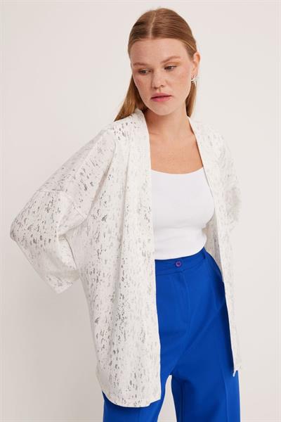 Gümüş Varaklı Örme Kimono 5925